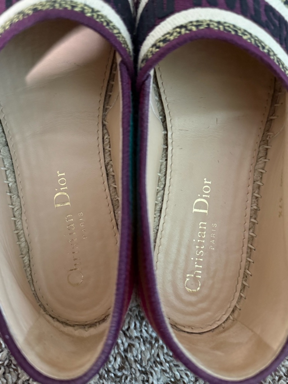 Dior Multicolor Canvas Slip-On Espadrilles with Burgundy, Pink & Orange Accents - Picture 5 of 6